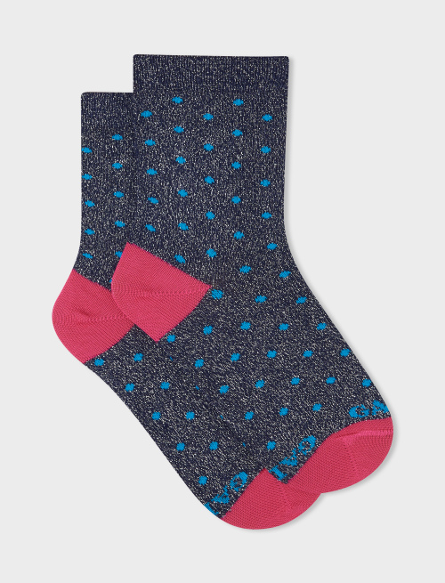 Kids' short blue cotton and lurex socks with polka dots - Socks | Gallo 1927 - Official Online Shop