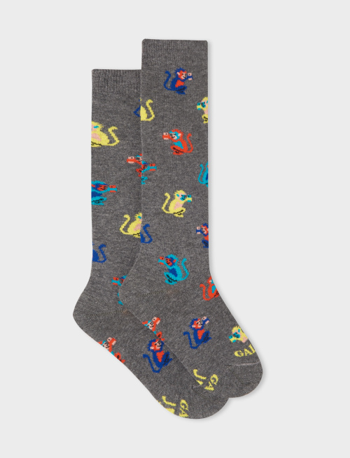 Kids' long pyrite cotton socks with colourful monkey motif - Socks | Gallo 1927 - Official Online Shop