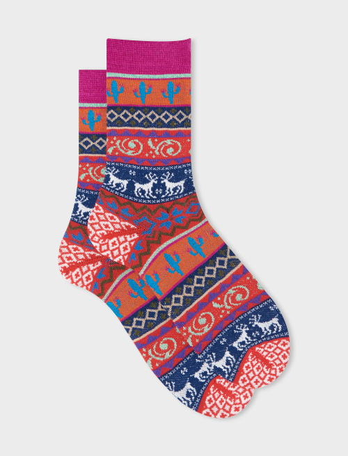 Women's short red wool socks with decorative Christmas motif - Woman | Gallo 1927 - Official Online Shop