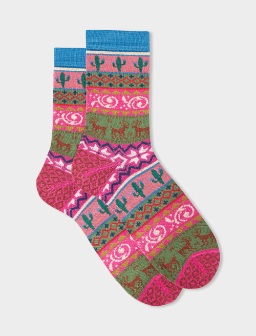 Women's short fuchsia wool socks with decorative Christmas motif - Woman | Gallo 1927 - Official Online Shop