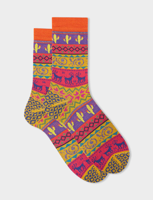 Women's short mustard wool socks with decorative Christmas motif - Woman | Gallo 1927 - Official Online Shop