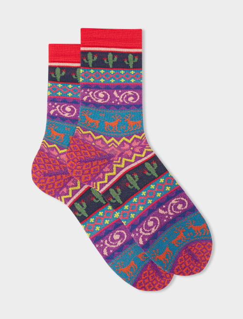 Women's short strelizia wool socks with decorative Christmas motif - Woman | Gallo 1927 - Official Online Shop