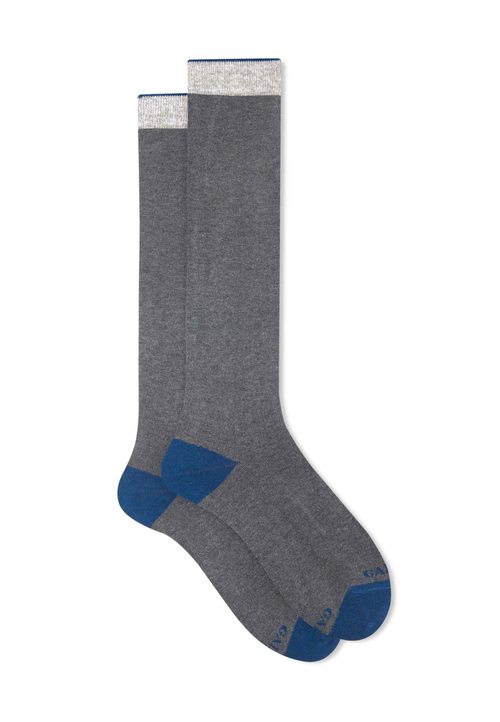 Men's long plain stone grey cotton and cashmere socks with contrasting details - Man | Gallo 1927 - Official Online Shop