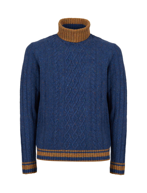 Pull dolcevita uomo lana blu punto aran tinta unita - Abbigliamento | Gallo 1927 - Official Online Shop