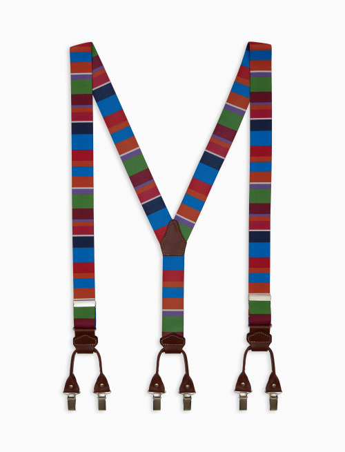 Elastic unisex light blue suspenders with multicoloured stripes - Accessories | Gallo 1927 - Official Online Shop