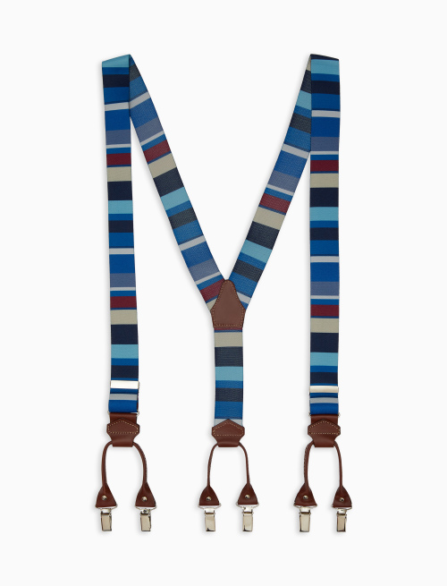Elastic royal blue unisex suspenders with multicoloured stripes - Braces | Gallo 1927 - Official Online Shop