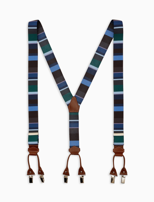 Elastic blue unisex suspenders with multicoloured stripes - Accessories | Gallo 1927 - Official Online Shop