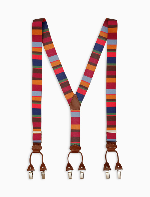 Elastic fuchsia unisex suspenders with multicoloured stripes - Accessories | Gallo 1927 - Official Online Shop