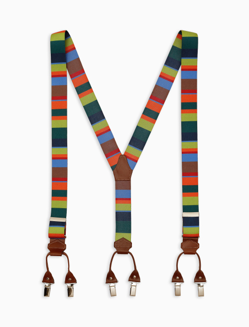Elastic green unisex suspenders with multicoloured stripes - Accessories | Gallo 1927 - Official Online Shop