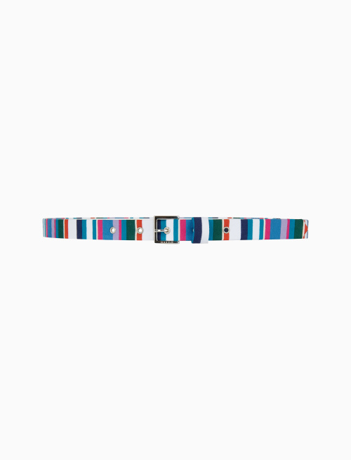 Women's white cotton reversible belt with multicoloured stripes - Small Leather Goods | Gallo 1927 - Official Online Shop