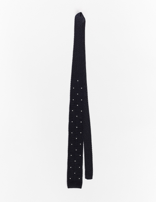 Cravatta uomo seta blu/bianco tinta unita con pois ricamati | Gallo 1927 - Official Online Shop