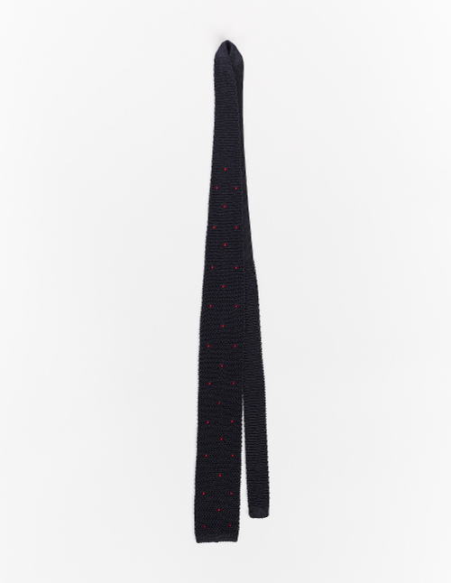 Men's plain blue/red silk tie with embroidered polka dots | Gallo 1927 - Official Online Shop