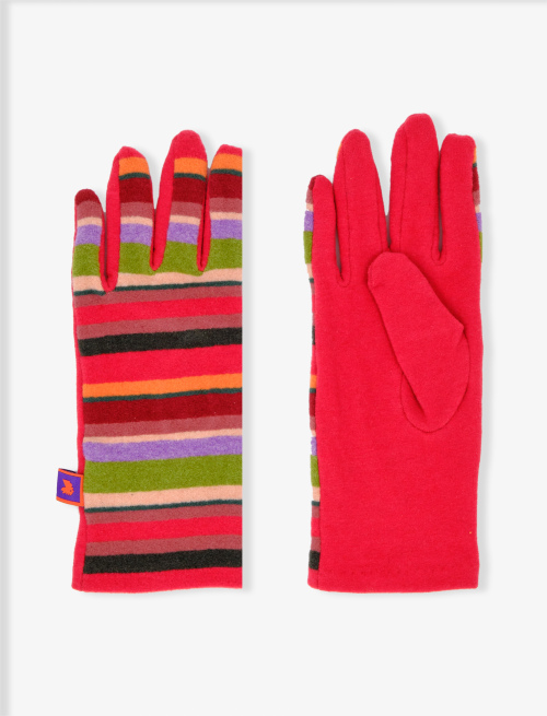 Women's carmine red fleece gloves with multicoloured stripes - Special Selection | Gallo 1927 - Official Online Shop