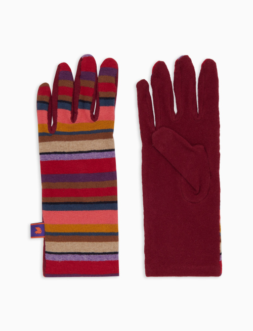 Guanti corti donna pile bordò righe multicolor - Accessori | Gallo 1927 - Official Online Shop