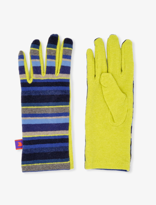 Women's blue and limoncello fleece gloves with multicoloured stripes - Gloves | Gallo 1927 - Official Online Shop