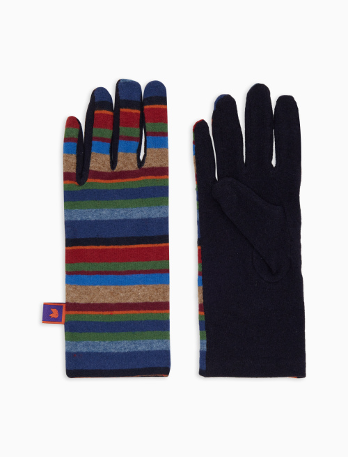 Women's blue fleece gloves with multicoloured stripes - Accessories | Gallo 1927 - Official Online Shop