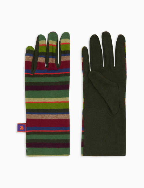 Guanti corti donna pile verde righe multicolor - Accessori | Gallo 1927 - Official Online Shop