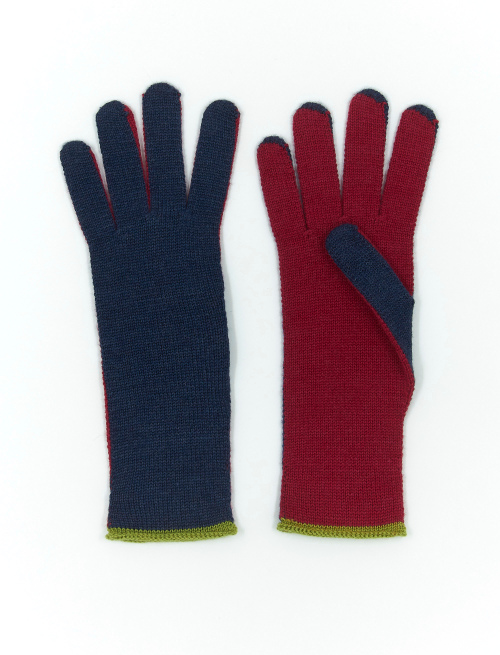 Women's plain blue jeans wool, silk and cashmere gloves with contrasting details - Woman | Gallo 1927 - Official Online Shop