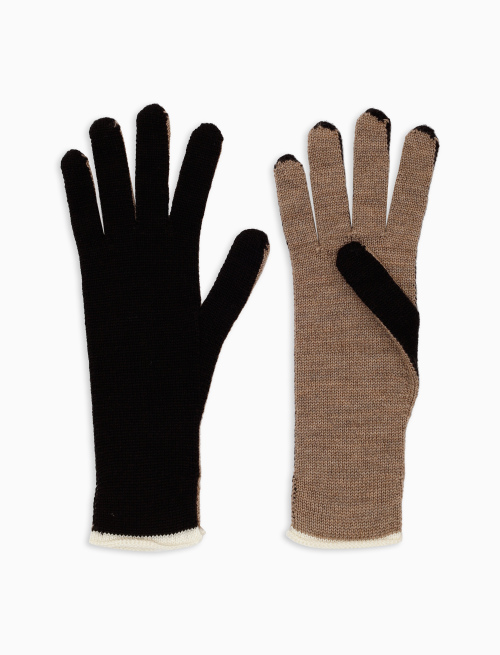 Women's plain black wool, silk and cashmere gloves with contrasting details - Gloves | Gallo 1927 - Official Online Shop