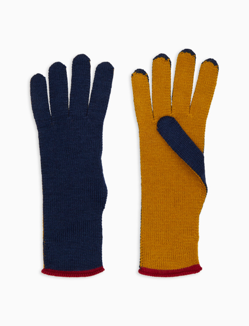 Guanti donna lana, seta e cashmere blu tinta unita e contrasti - Accessori | Gallo 1927 - Official Online Shop