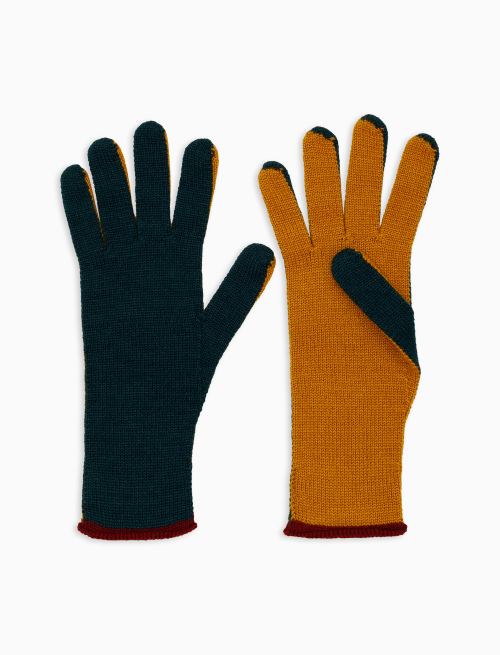 Women's plain green wool, silk and cashmere gloves with contrasting details - Accessories | Gallo 1927 - Official Online Shop