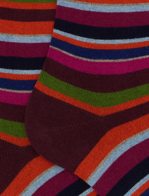 Women's long fuchsia cotton and cashmere socks with multicoloured micro stripes - Socks | Gallo 1927 - Official Online Shop