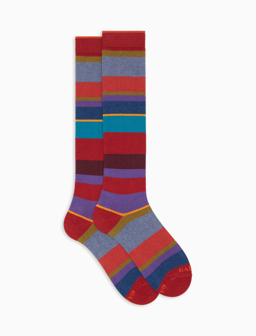 Calze lunghe donna cotone e cashmere rosso righe multicolor macro - Multicolor | Gallo 1927 - Official Online Shop