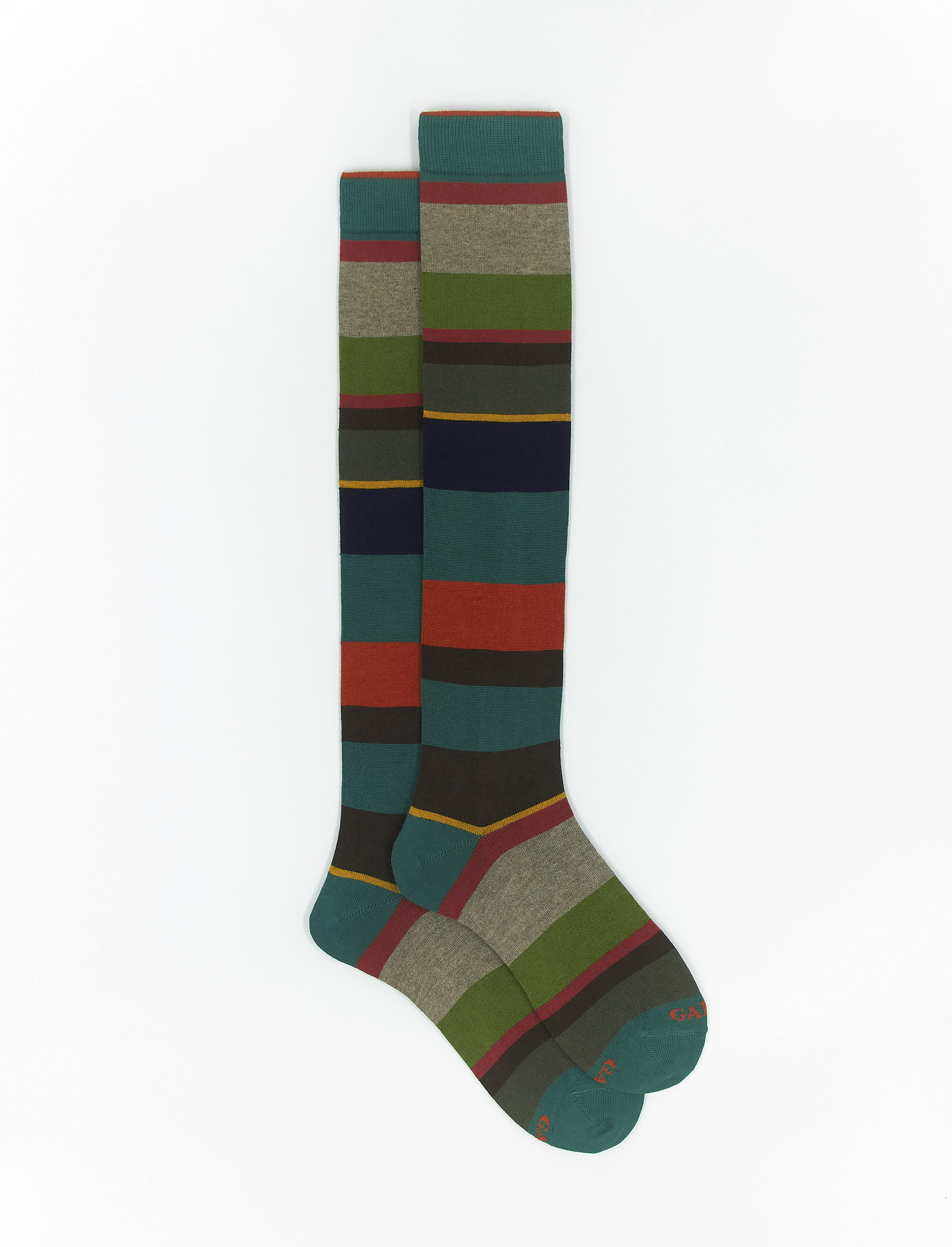 Women's long eucalyptus cotton and cashmere socks with multicoloured macro stripes - Multicolor | Gallo 1927 - Official Online Shop