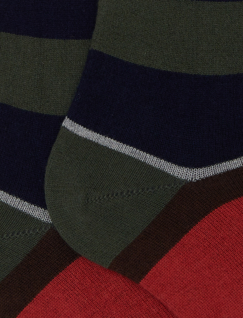 Women's long green cotton and cashmere socks with multicoloured macro stripes - Socks | Gallo 1927 - Official Online Shop
