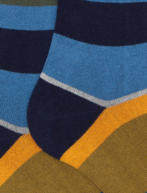 Calze lunghe donna cotone e cashmere blu righe multicolor macro - Multicolor | Gallo 1927 - Official Online Shop