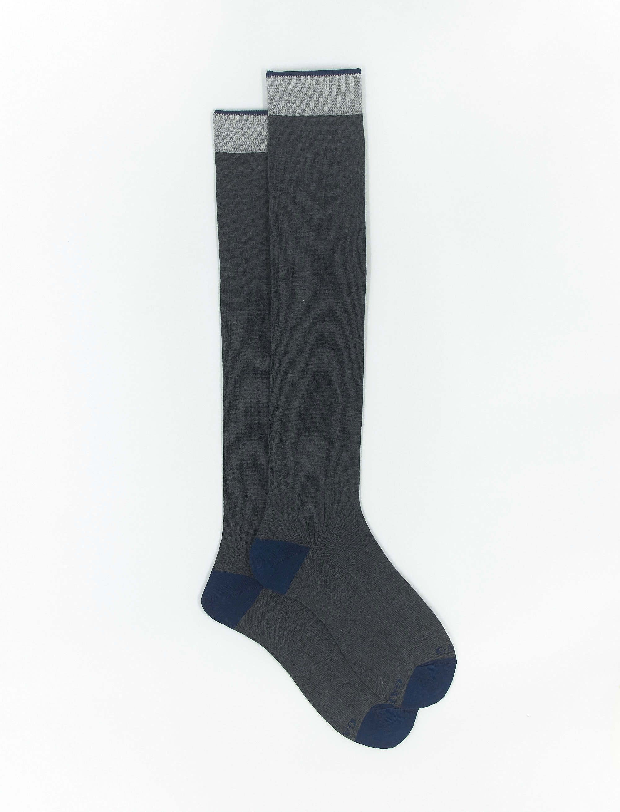 Women's long plain stone grey cotton and cashmere socks with contrasting details - Socks | Gallo 1927 - Official Online Shop