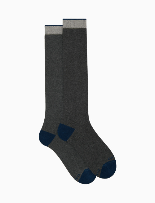 Women's long plain stone grey cotton and cashmere socks with contrasting details - Woman | Gallo 1927 - Official Online Shop