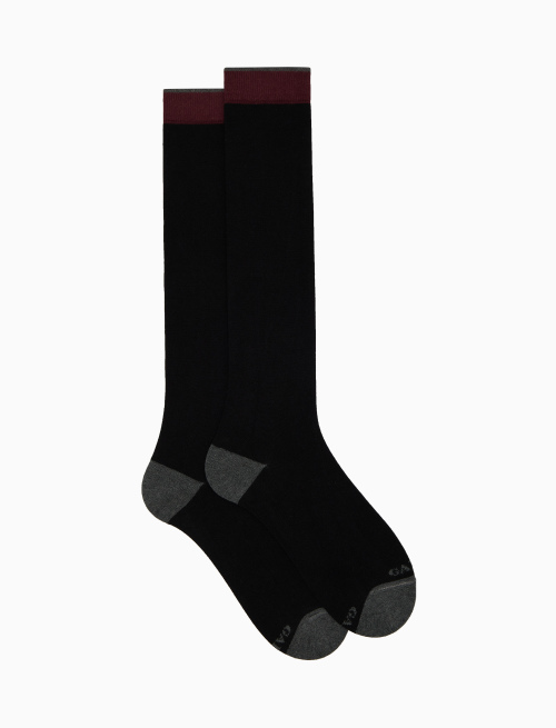 Women's long plain black cotton and cashmere socks with contrasting details - Woman | Gallo 1927 - Official Online Shop