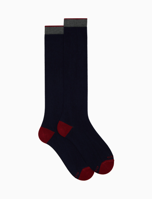 Women's long plain navy cotton and cashmere socks with contrasting details - Woman | Gallo 1927 - Official Online Shop
