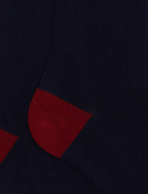 Women's long plain navy cotton and cashmere socks with contrasting details - Woman | Gallo 1927 - Official Online Shop
