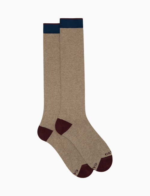 Women's long plain beige cotton and cashmere socks with contrasting details - Woman | Gallo 1927 - Official Online Shop