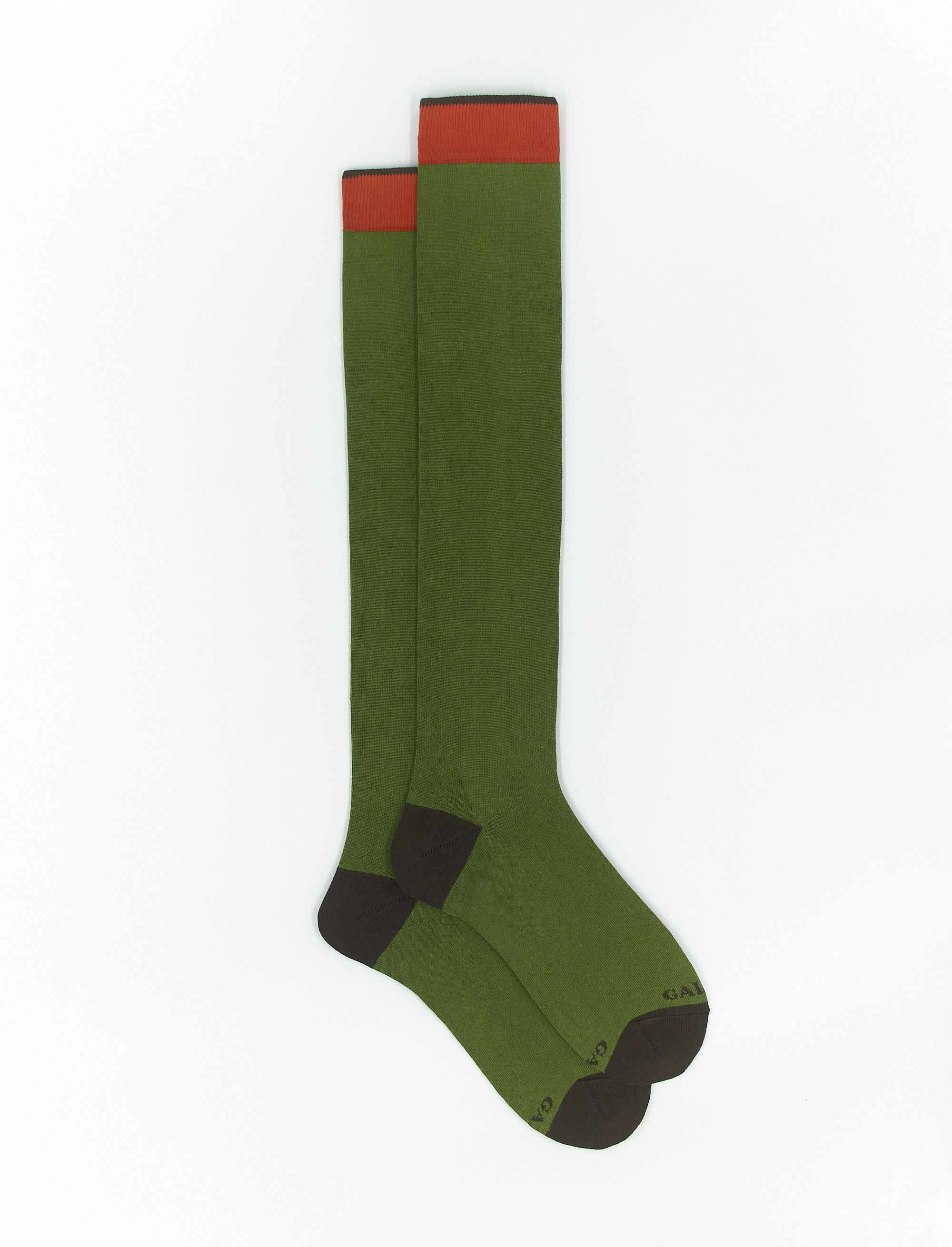 Women's long plain leaf green cotton and cashmere socks with contrasting details - The Essentials | Gallo 1927 - Official Online Shop
