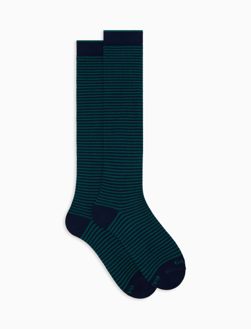 Women's long blue cotton socks with Windsor stripes - Socks | Gallo 1927 - Official Online Shop
