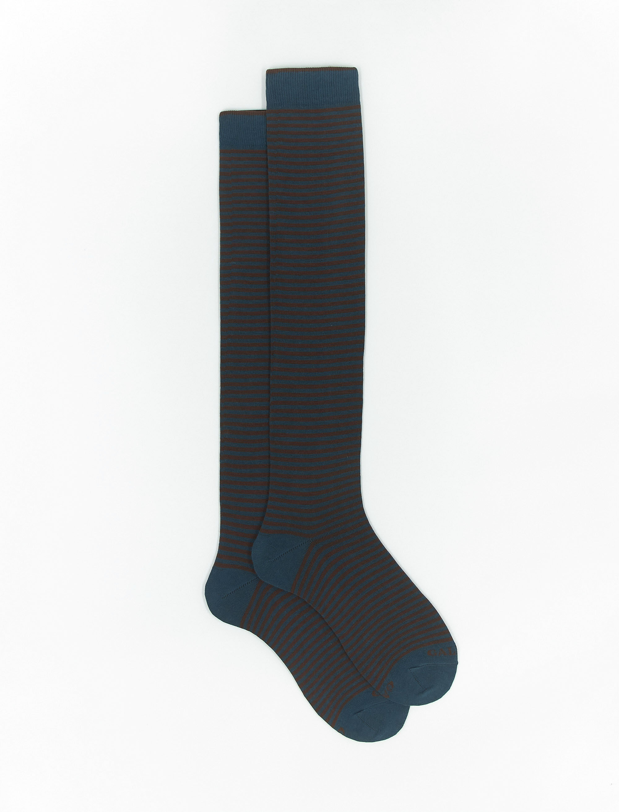 Women's long duck blue cotton socks with Windsor stripes - Windsor | Gallo 1927 - Official Online Shop