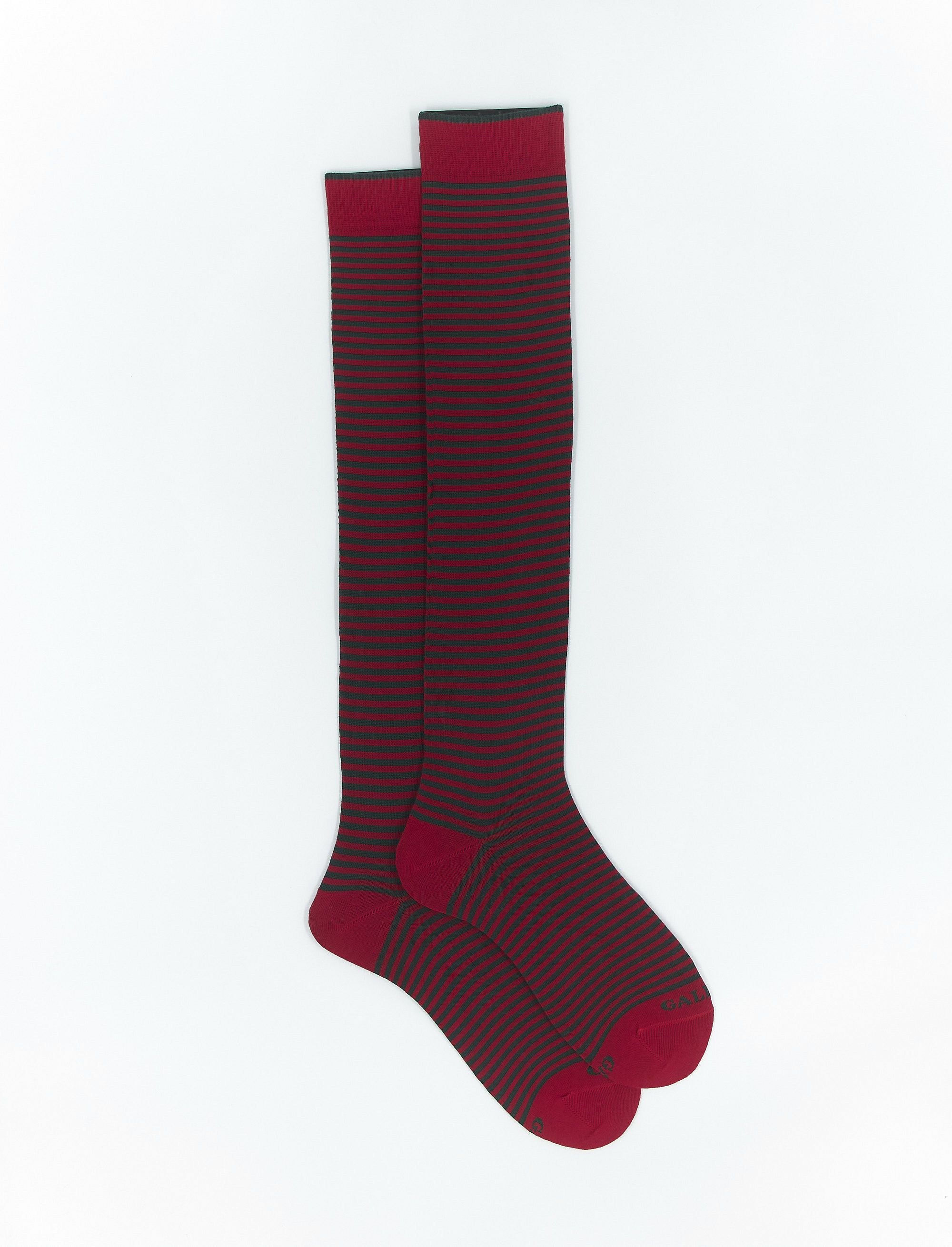 Women's long carmine red cotton socks with Windsor stripes - Windsor | Gallo 1927 - Official Online Shop