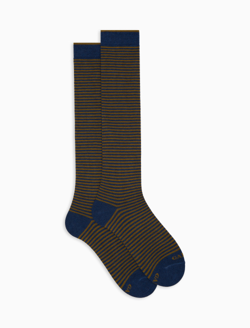 Women's long blue cotton socks with Windsor stripes - Socks | Gallo 1927 - Official Online Shop
