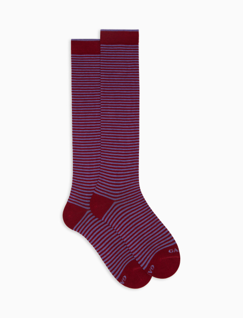 Women's long burgundy cotton socks with Windsor stripes - Socks | Gallo 1927 - Official Online Shop