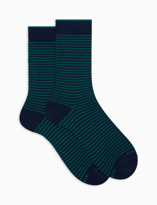 Women's short blue cotton socks with Windsor stripes - Socks | Gallo 1927 - Official Online Shop