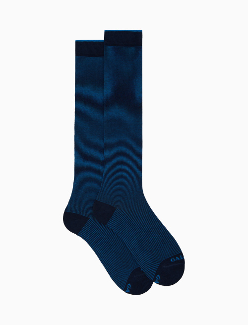 Women's long light blue cotton socks with two-tone stripes | Gallo 1927 - Official Online Shop