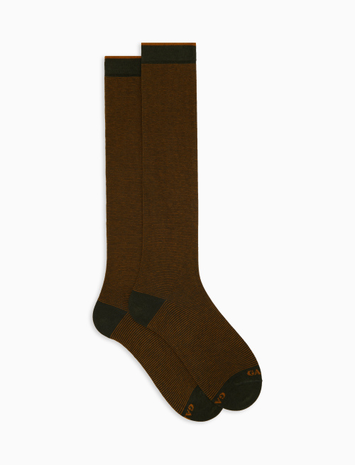 Women's long yellow cotton socks with two-tone stripes | Gallo 1927 - Official Online Shop