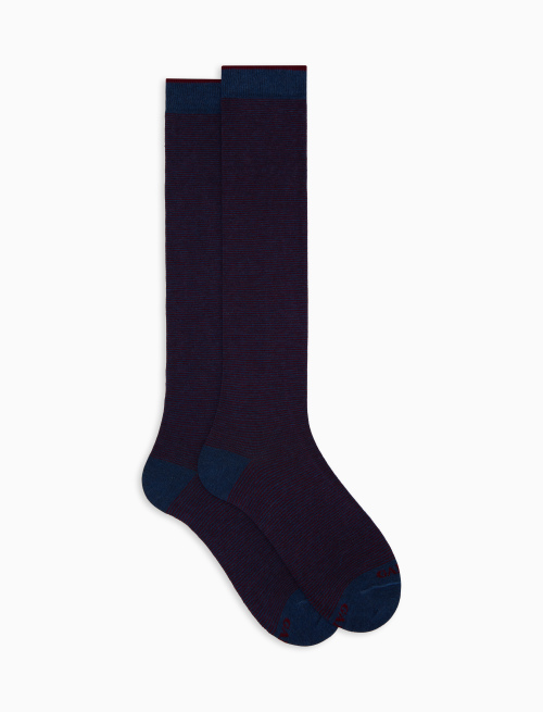 Women's long blue cotton socks with two-tone stripes | Gallo 1927 - Official Online Shop