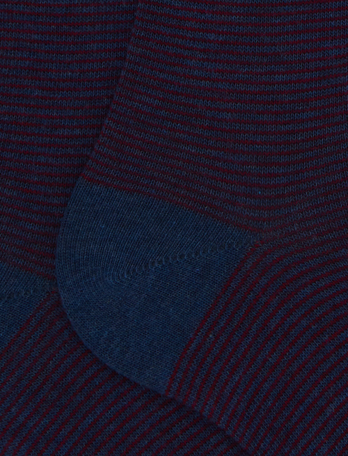 Women's long blue cotton socks with two-tone stripes - Socks | Gallo 1927 - Official Online Shop
