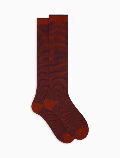 Women's long orange cotton socks with two-tone stripes | Gallo 1927 - Official Online Shop