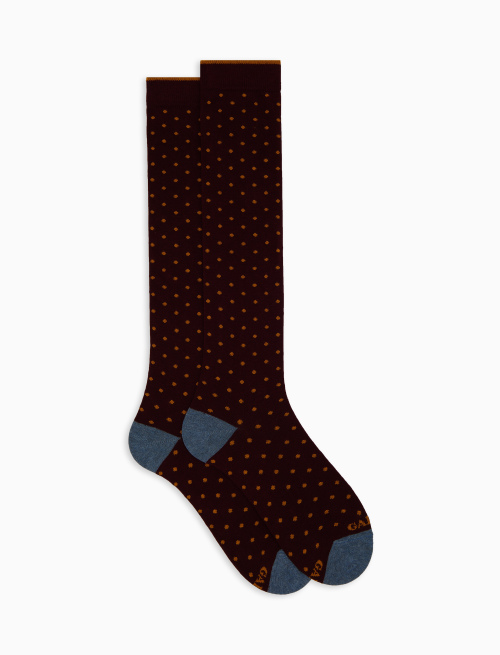 Women's long burgundy cotton socks with polka dots - Socks | Gallo 1927 - Official Online Shop