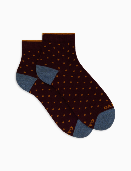 Women's super short burgundy cotton socks with polka dots - Super short | Gallo 1927 - Official Online Shop